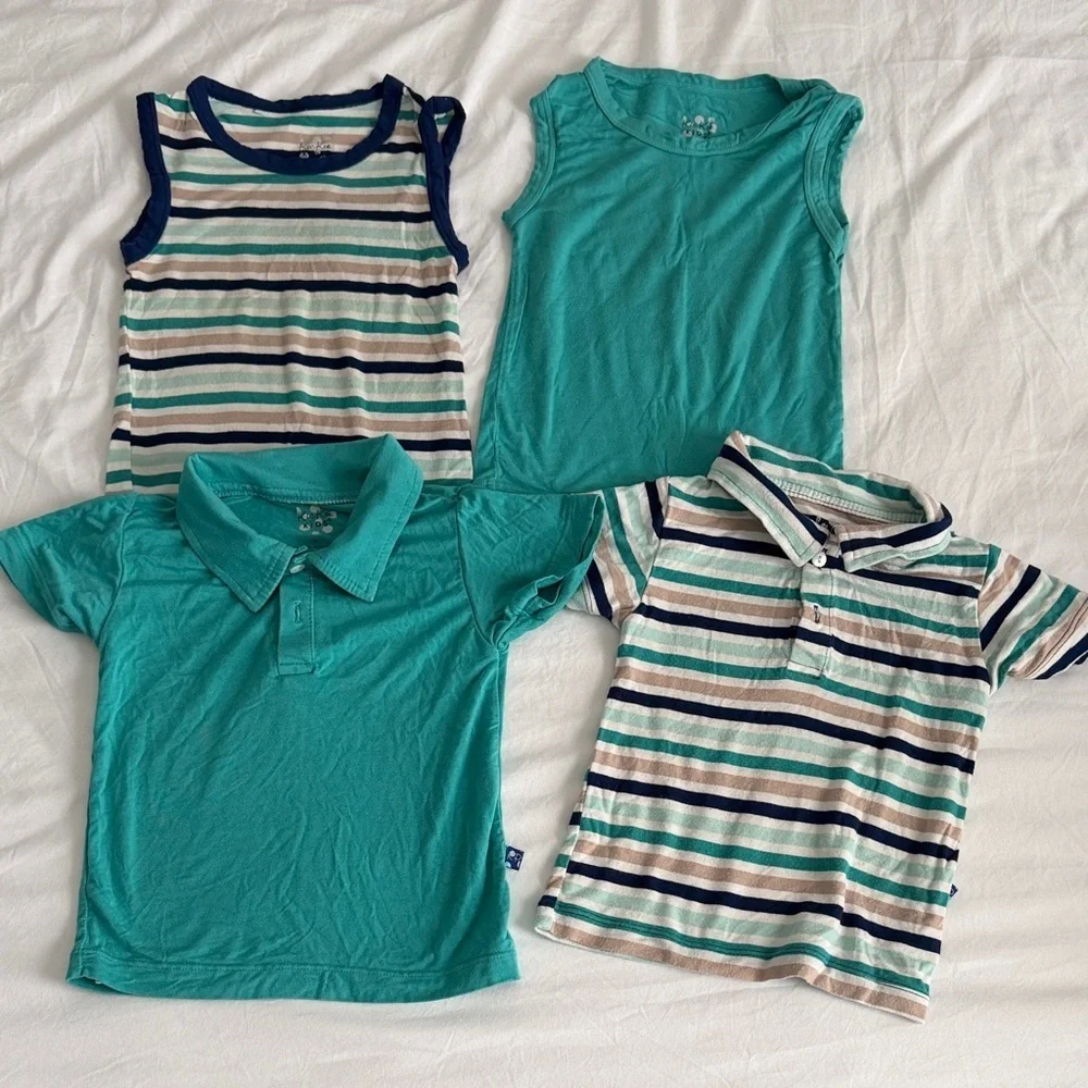 Striped and Solid Teal Kids Shirts Set for twins 2T